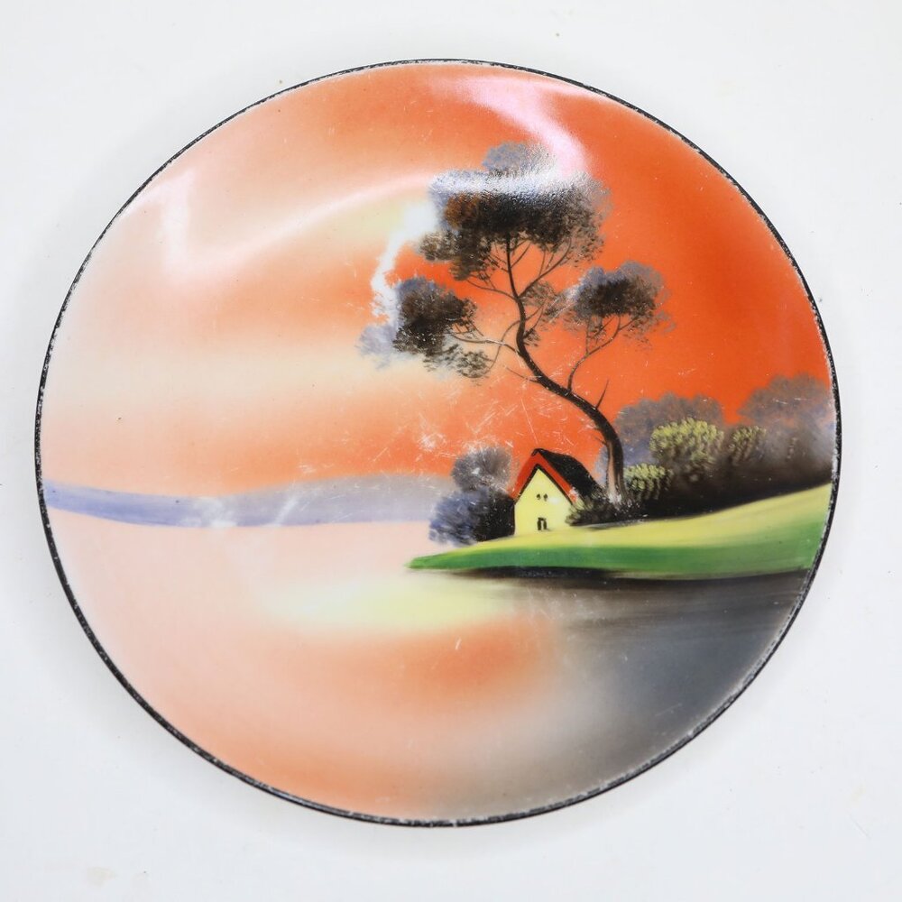 Vintage Noritake Hand Painted Decorative Plate -  Japanese Cabin / Lake
